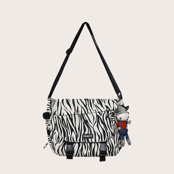 

Men Zebra Striped Crossbody Bag, Black and white
