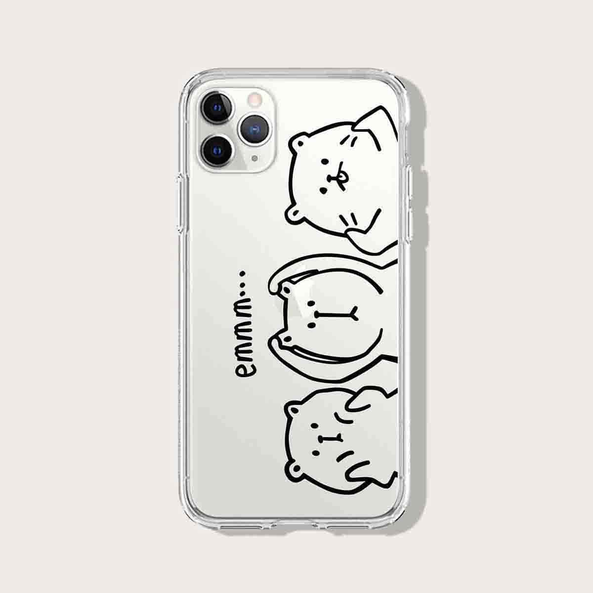 

Cartoon Graphic Clear iPhone Case, Black
