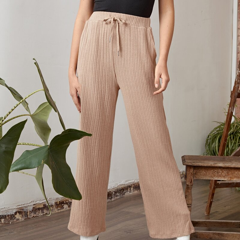

Drawstring Waist Textured Pants, Apricot