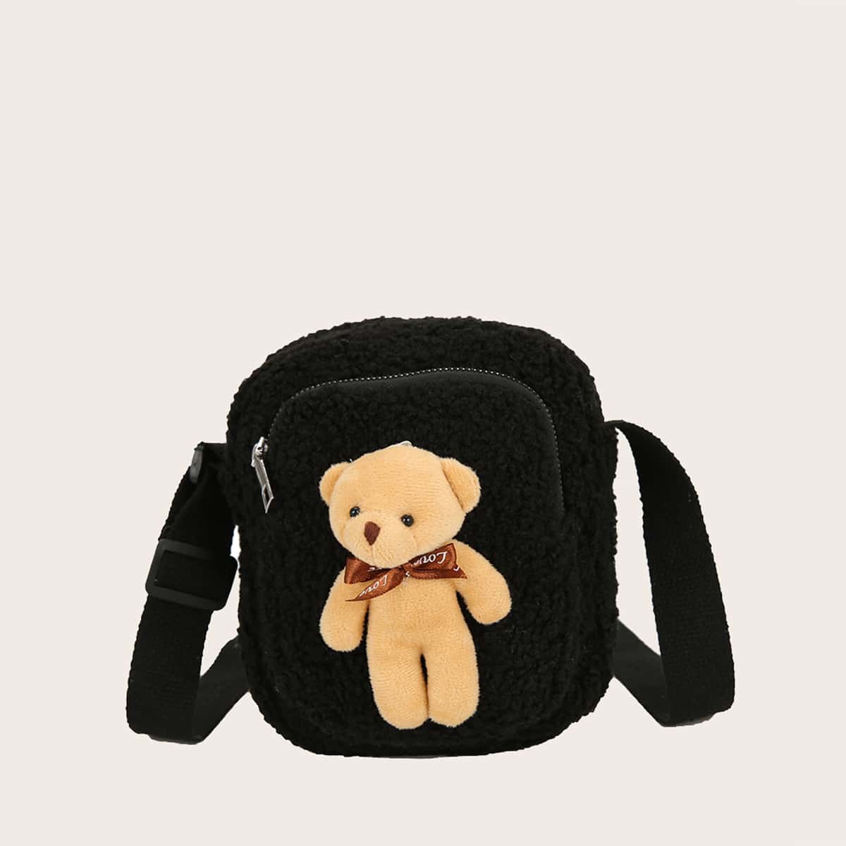 

Bear Fleece Crossbody Bag, Black