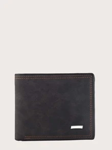 Men Stitch Detail Fold Over Purse - Black - View 1