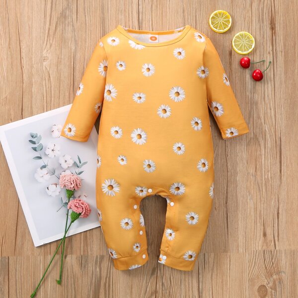 

Baby Girl Floral Print Tee Jumpsuit, Orange