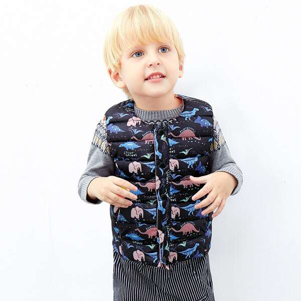 

Toddler Boys Cartoon Graphic Puffer Gilet, Multicolor