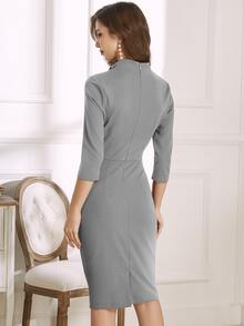 MIUSOL Zip Back Tie Neck Pencil Dress - Grey - View 2