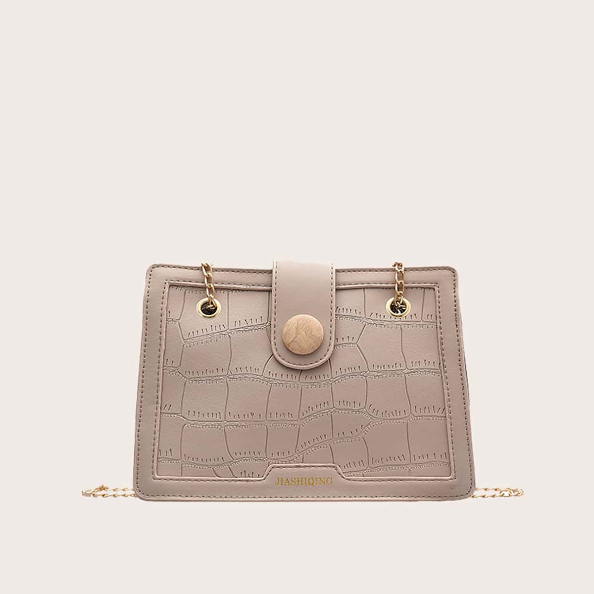 

Croc Embossed Chain Crossbody Bag, Khaki