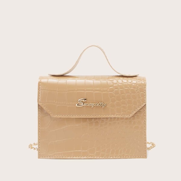 

Croc Embossed Satchel Bag, Khaki