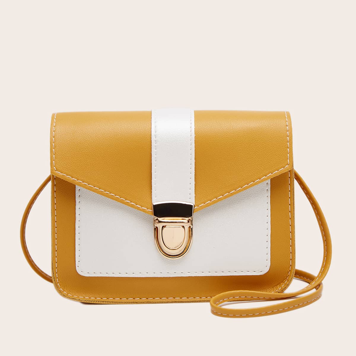 

Push Lock Color Block Flap Crossbody Bag, Yellow