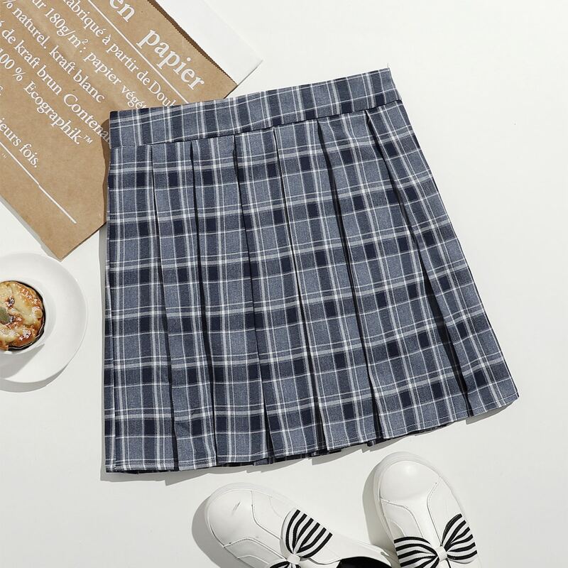 

Zip Side Plaid Skirt, Grey
