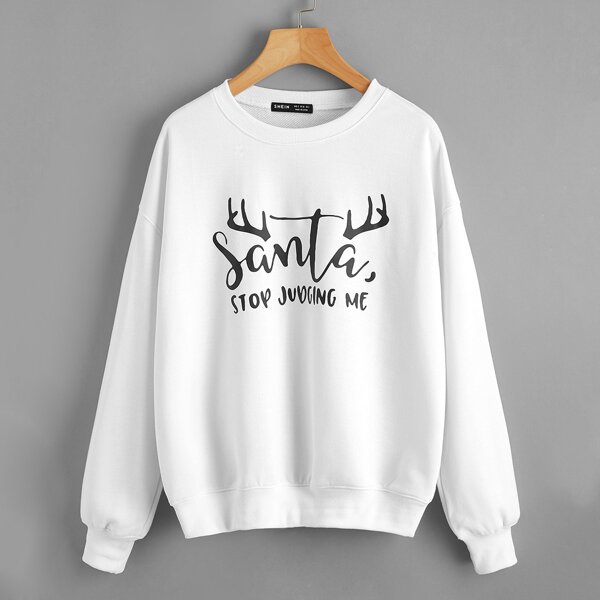 

Drop Shoulder Letter Graphic Pullover, White