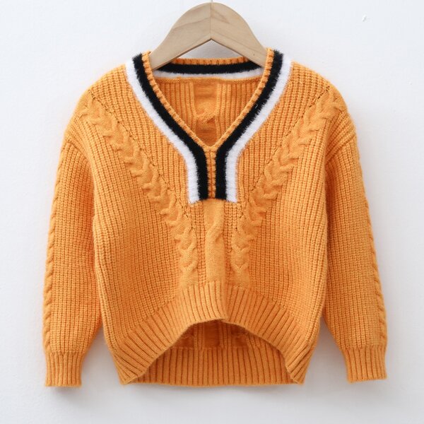 

Toddler Girls Striped High Low Sweater, Orange