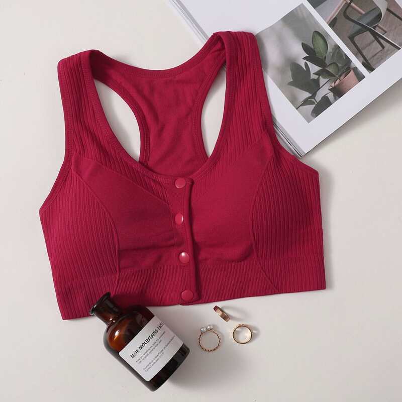 

Rib Button Front Bralette, Red