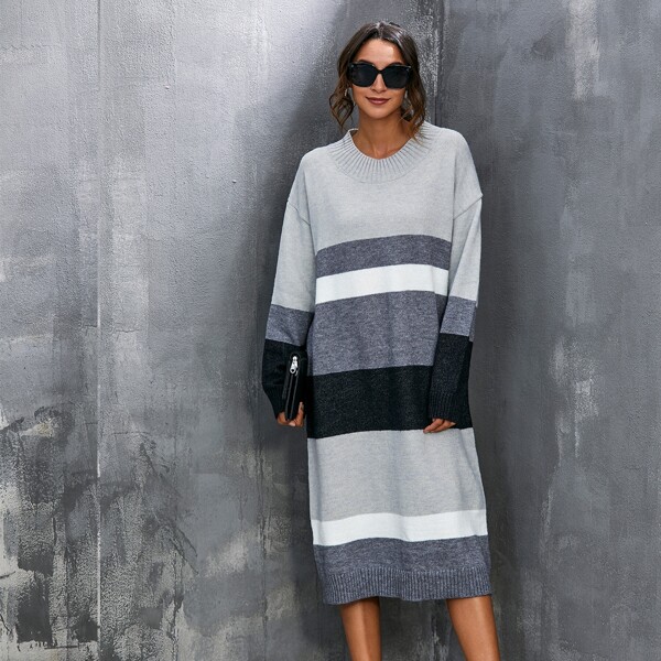 

Cut And Sew Drop Shoulder Sweater Dress, Multicolor