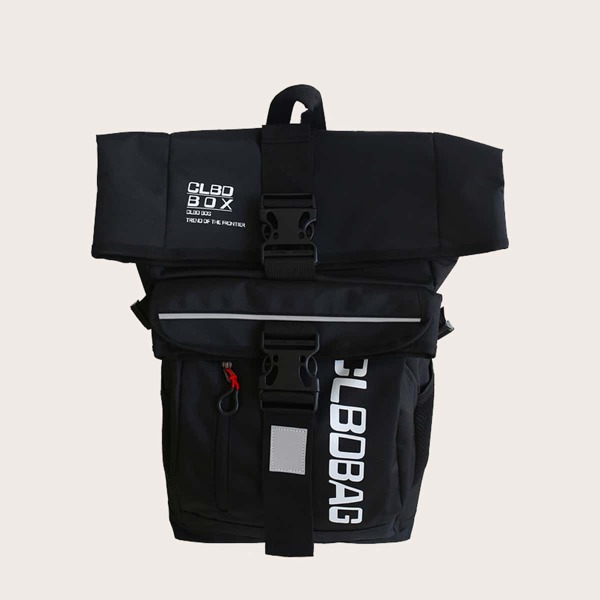 

Men Letter Graphic Buckle Front Climb Backpack, Black