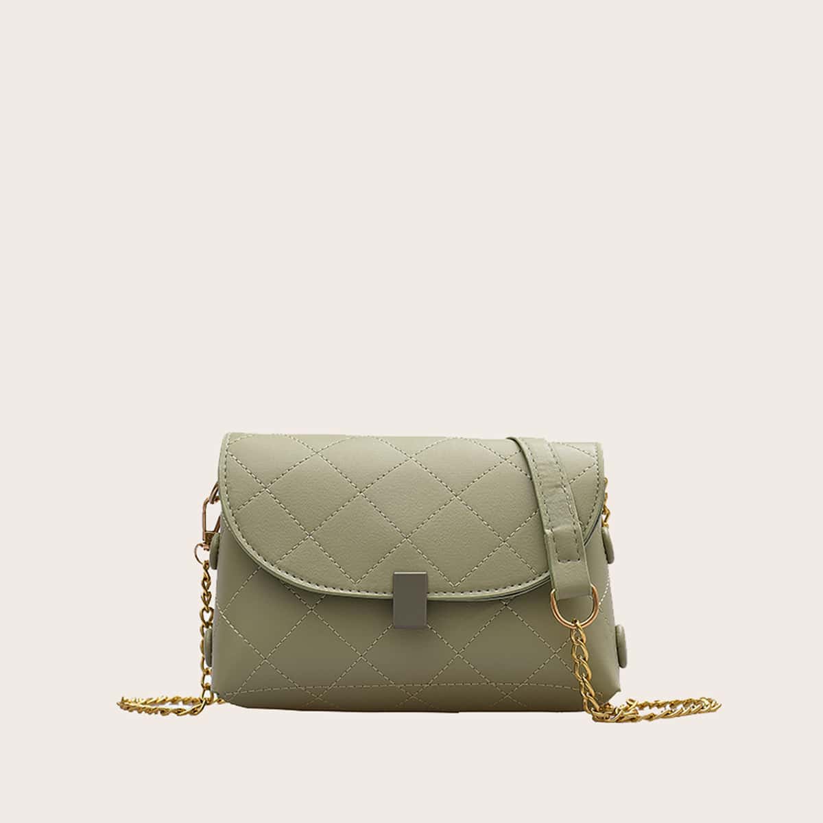 

Solid Quilted Crossbody Bag, Mint green