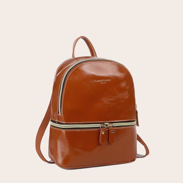 

Letter Embossed Curved Top Backpack, Brown