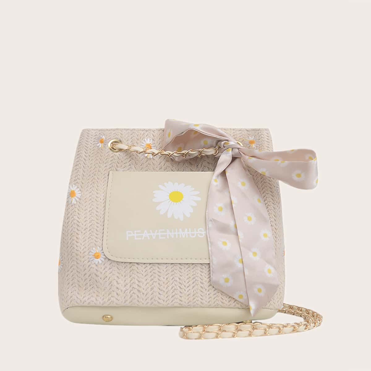 

Daisy Straw Crossbody Bag, Beige
