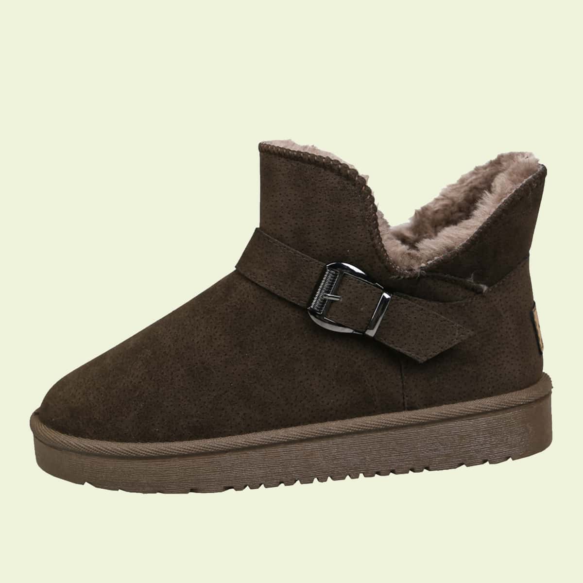 

Solid Buckle Snow Boots, Coffee brown
