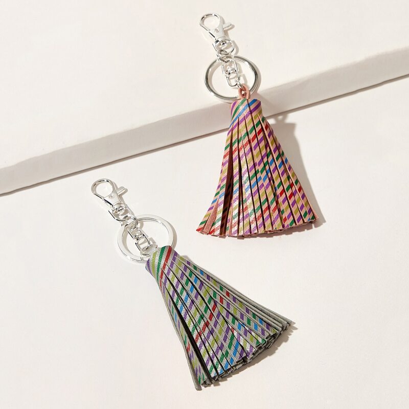 

2pcs Striped Tassel Bag Charm, Multicolor
