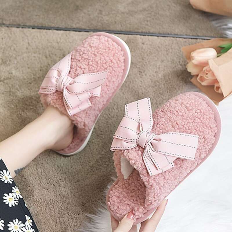 

Bow Knot Decor Fluffy Slippers, Baby pink