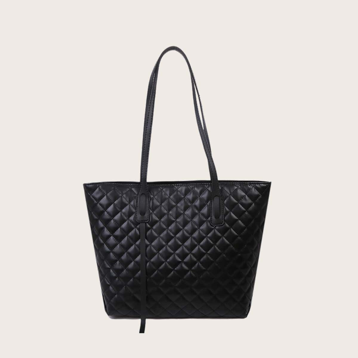 

Solid Quilted Tote Bag, Black