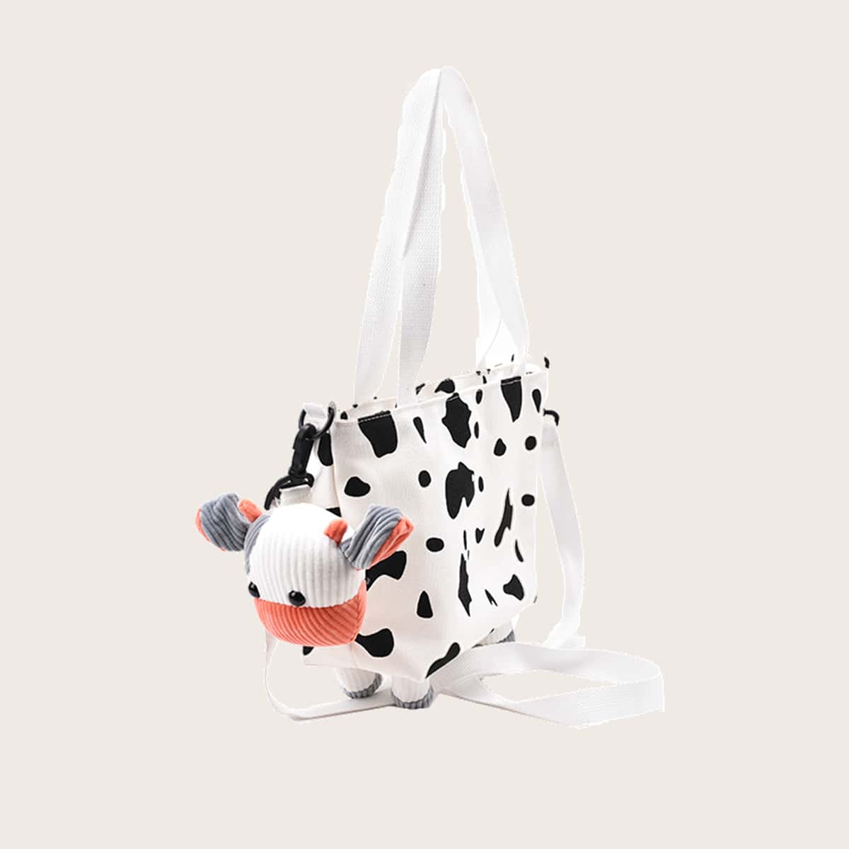 

Cow Print Canvas Tote Bag, Black and white