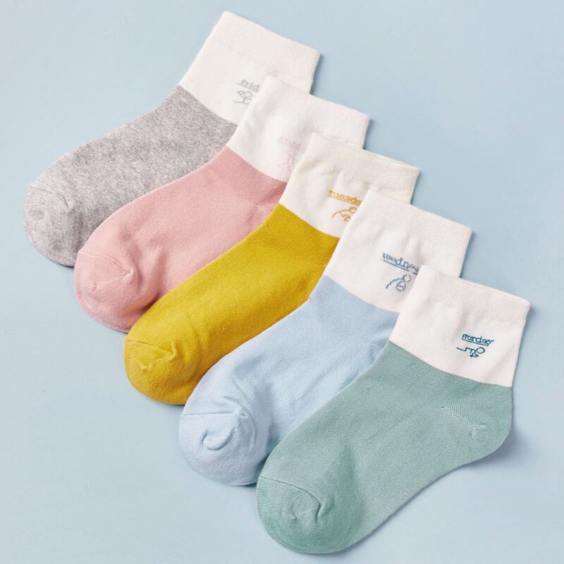 

5pairs Cartoon Colorblock Socks, Multicolor