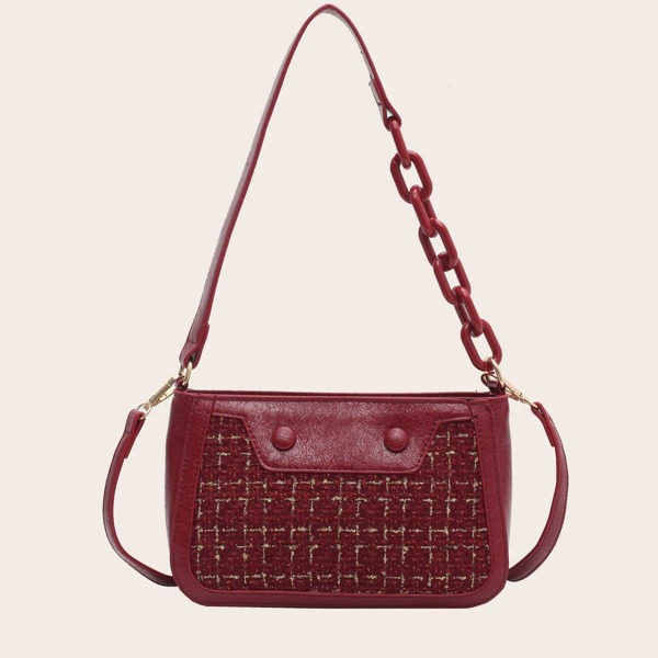 

Minimalist Tweed Shoulder Bag, Red