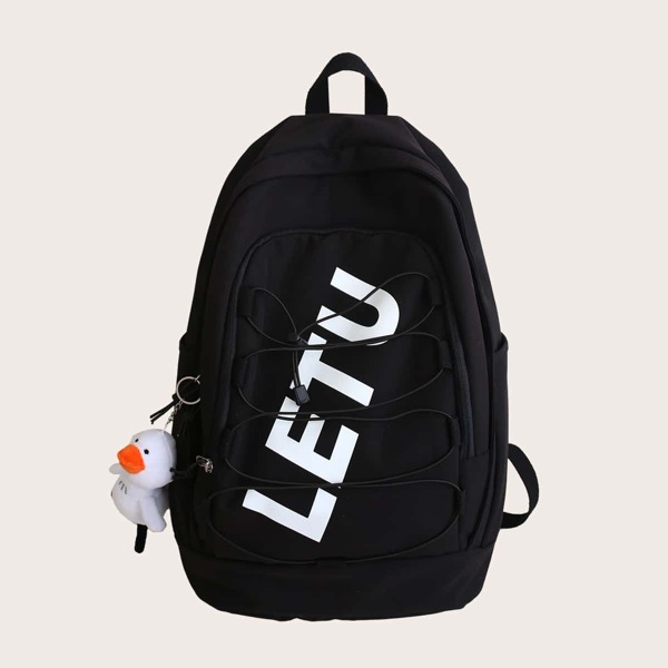 

Men Letter Graphic Backpack, Black