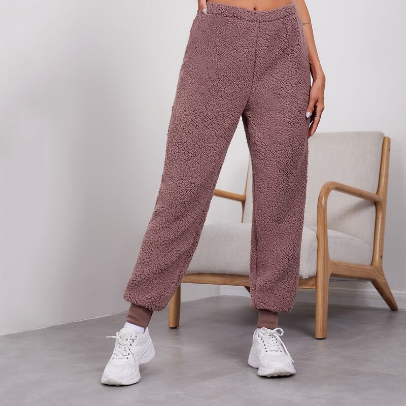 

Elastic Waist Teddy Lounge Pants, Dusty pink