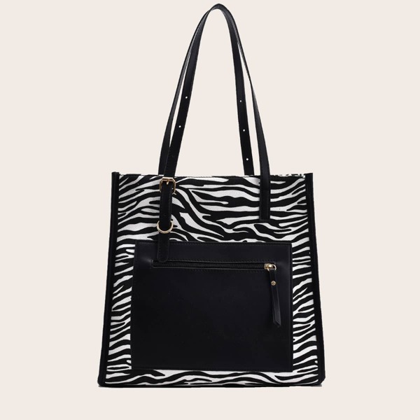 

Zebra Striped Pattern Tote Bag, Black and white