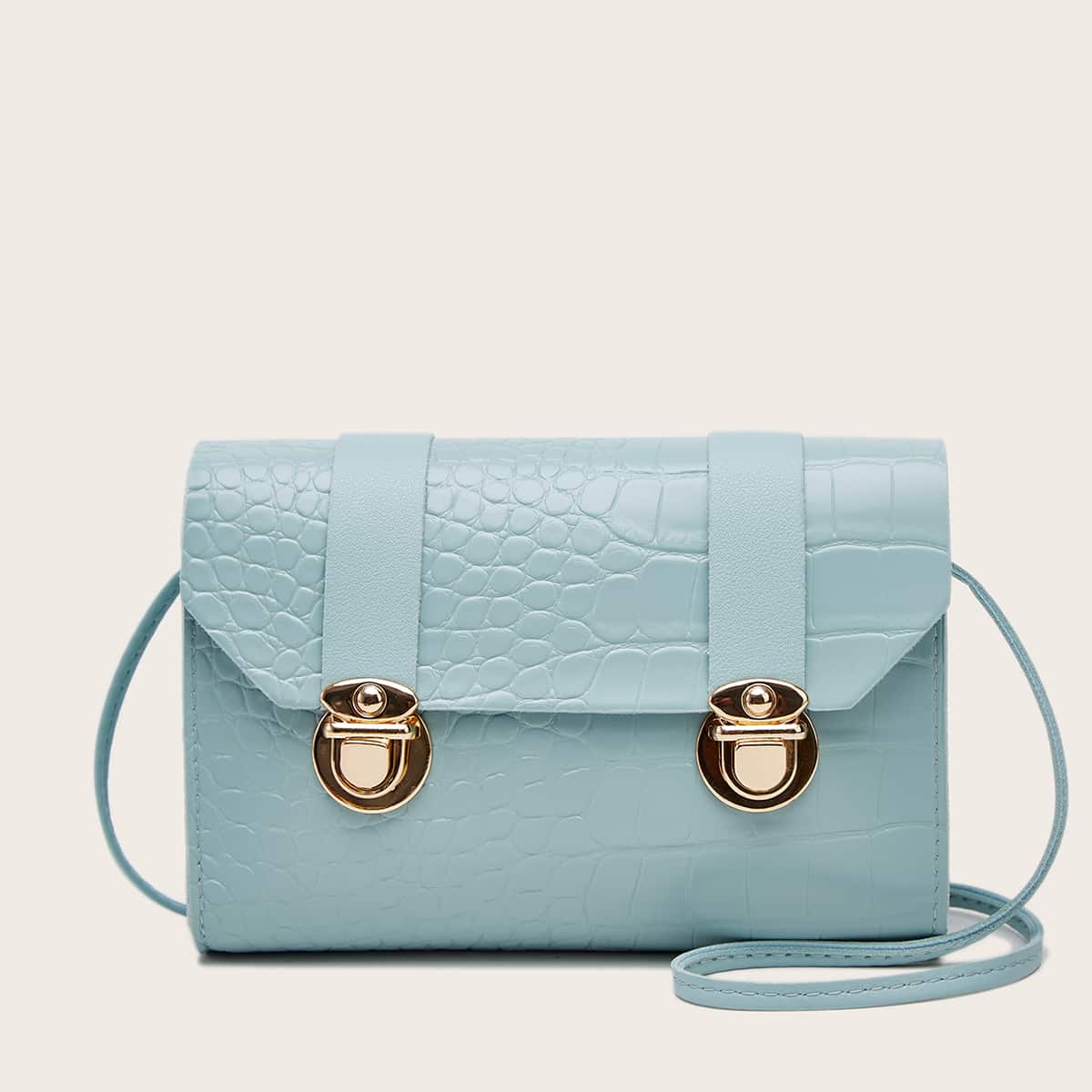 

Croc Embossed Push Lock Crossbody Bag, Blue