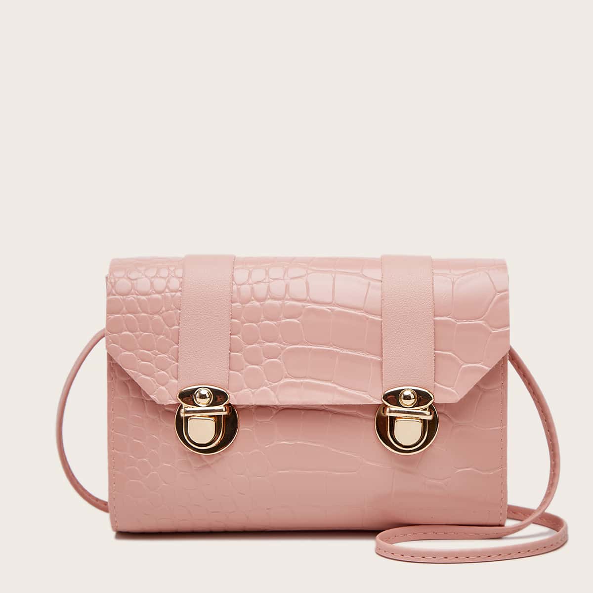 

Croc Embossed Push Lock Crossbody Bag, Pink