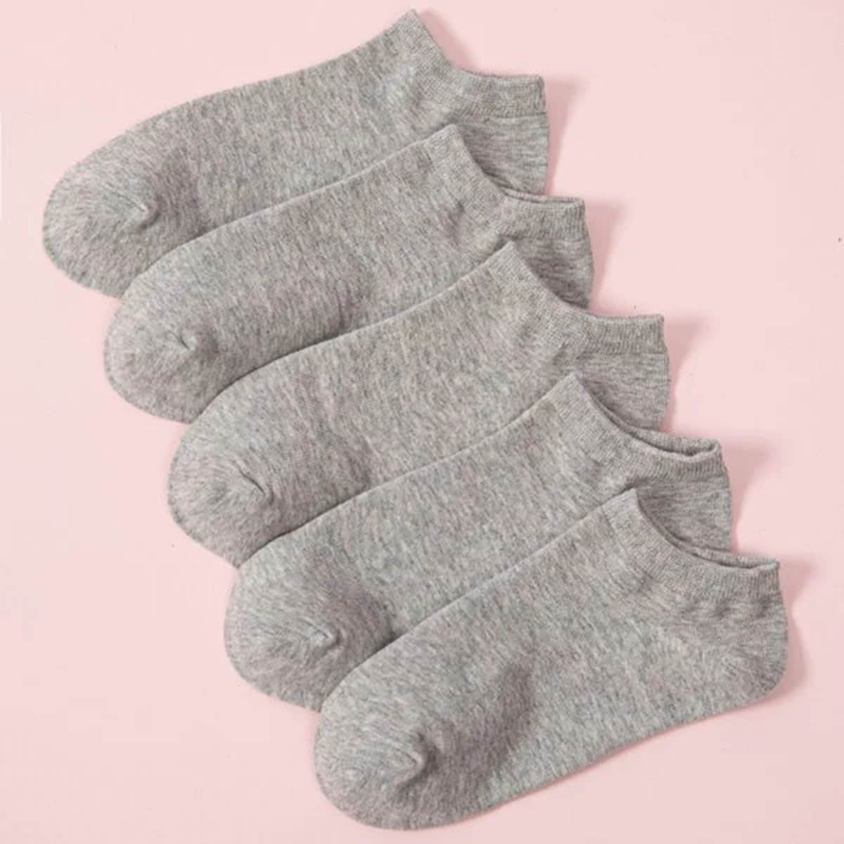 

5pairs Plain Ankle Socks, Light grey