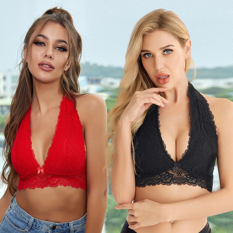 

2pack Floral Lace Halter Bra Set, Multicolor