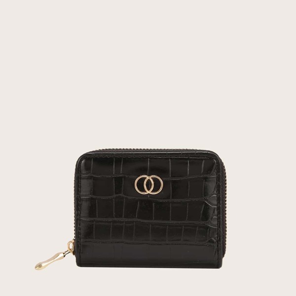 

Croc Embossed Zipper Around Purse, Black