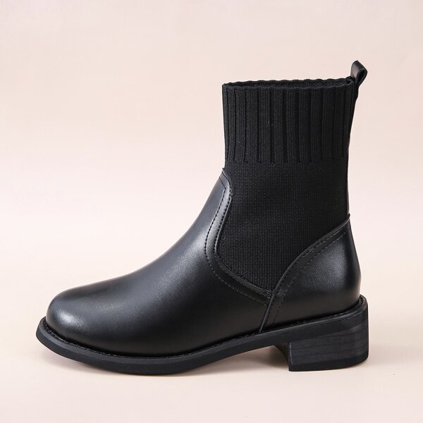 

Contrast PU Sock Boots, Black