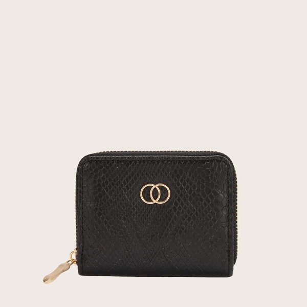 

Metal Decor Snakeskin Embossed Purse, Black