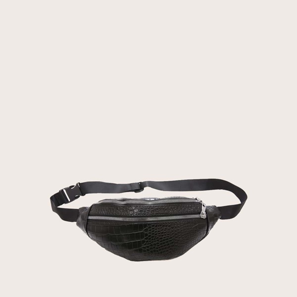 

Croc Embossed Fanny Pack, Black