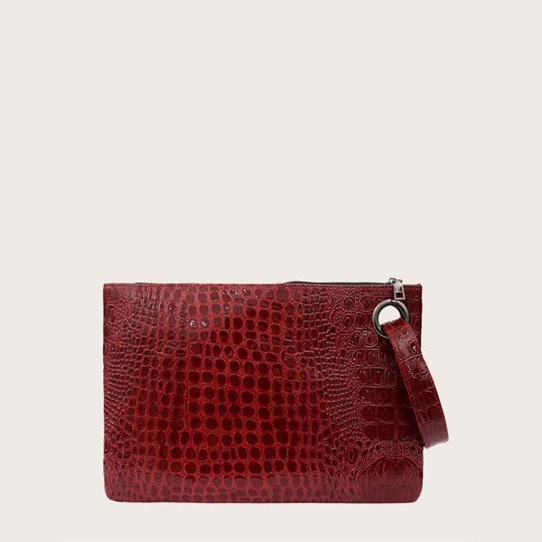 

Croc Embossed Clutch Bag, Red