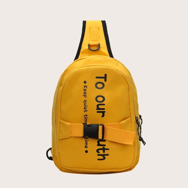 

Kids Buckle Decor Letter Graphic Sling Bag, Yellow