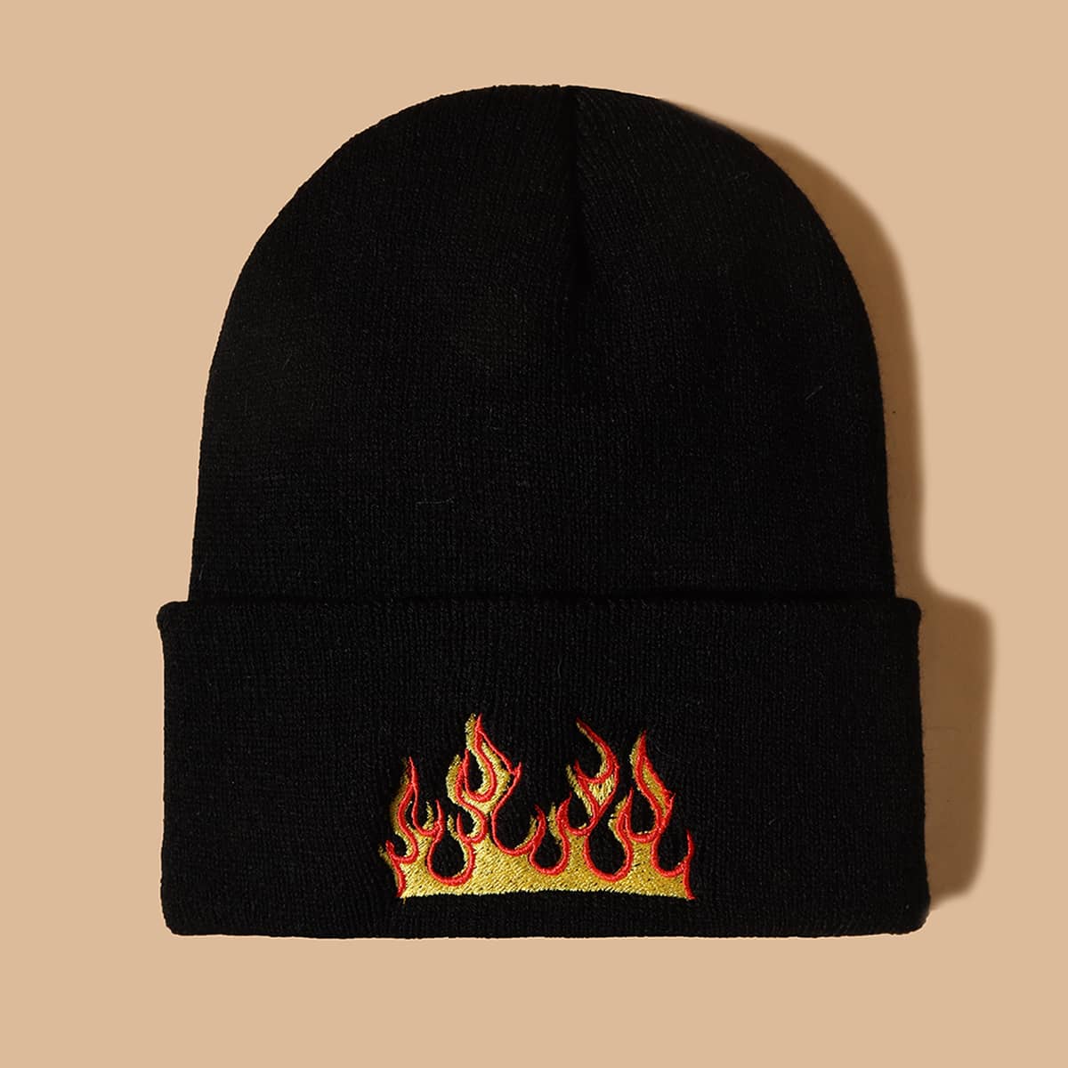 

Fire Embroidery Beanie, Black