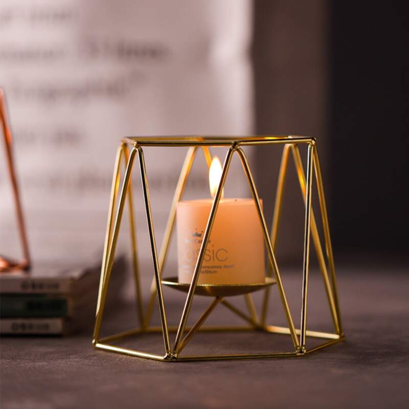 

Metal Geometric Design Candlestick, Gold