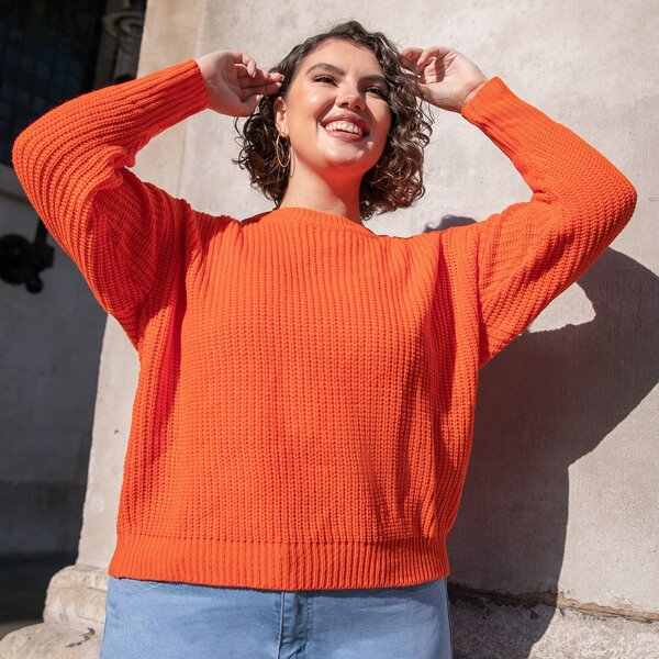 

Plus Neon Orange Ribbed Knit Sweater, Orange neon