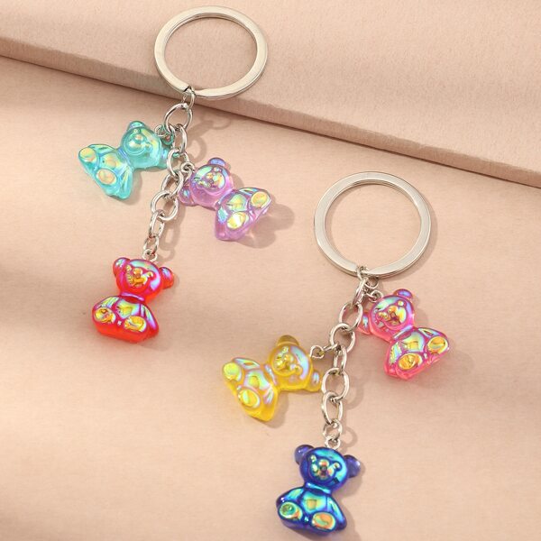 

2pcs Bear Charm Keychain, Multicolor