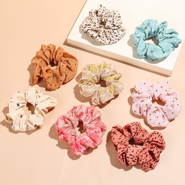 

8pcs Heart Pattern Scrunchie, Multicolor