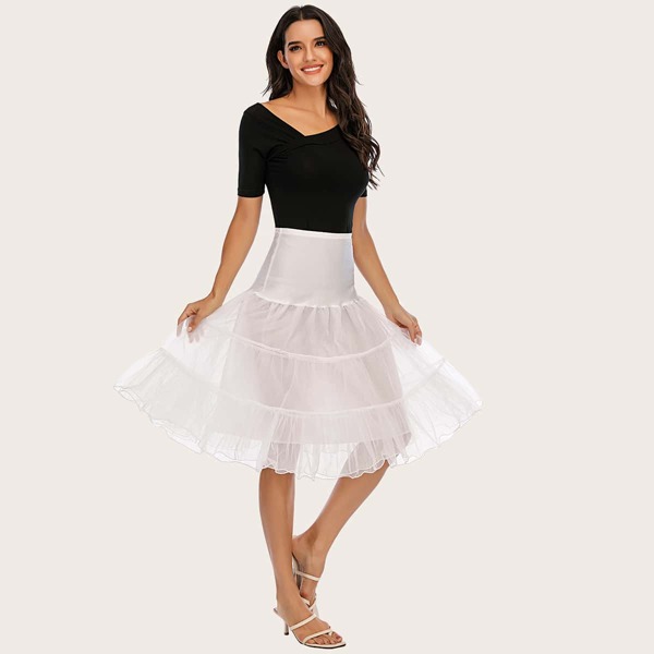 

High Waist Ruffle Hem Organza Skirt, White