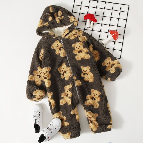 

Toddler Girls Teddy Bear Pattern 3D Ear Design Jumpsuit, Multicolor