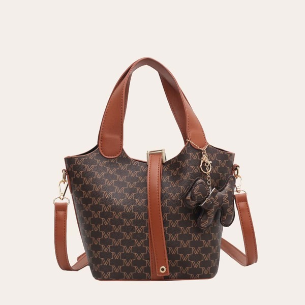 

Letter Graphic Bucket Bag, Coffee brown
