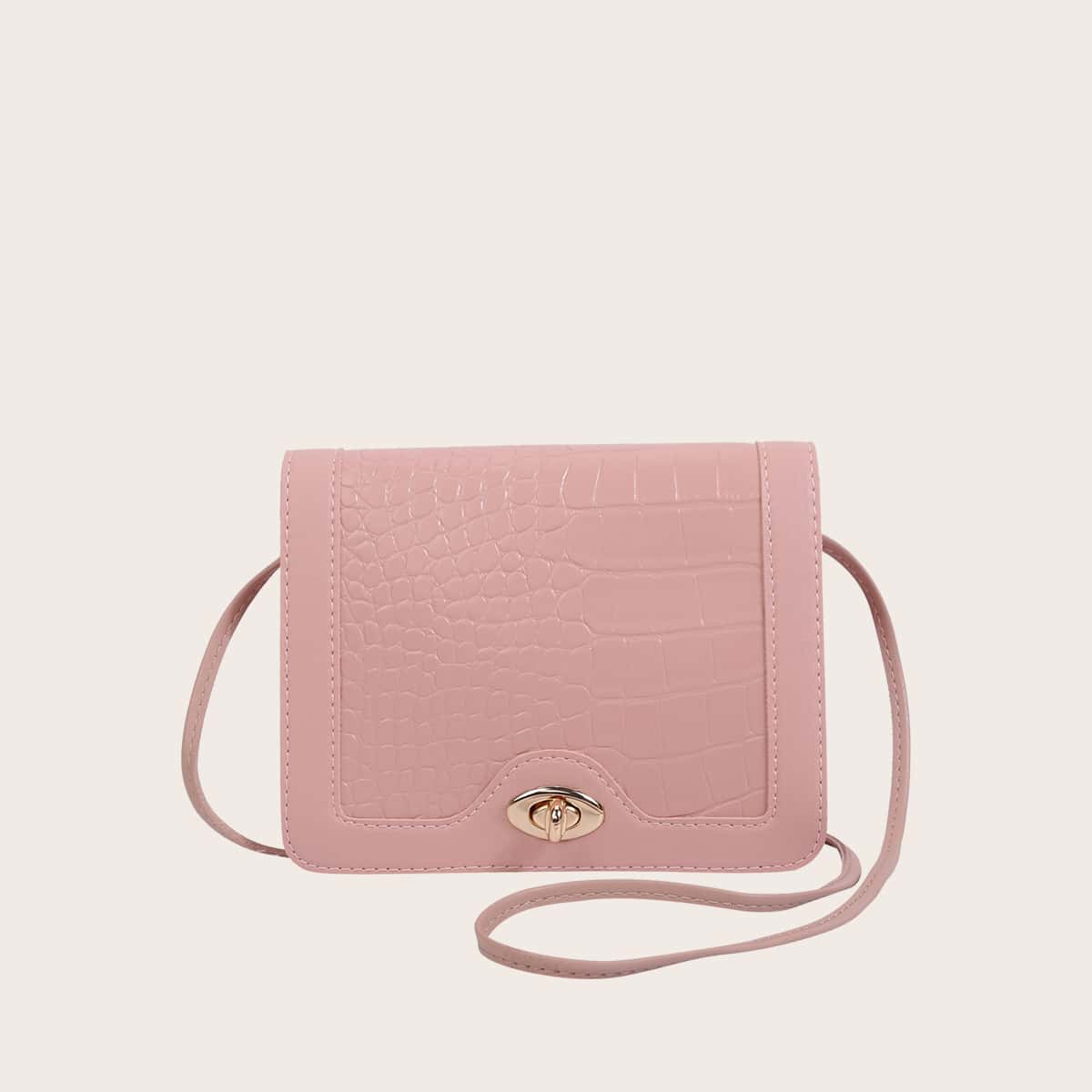 

Croc Embossed Turn-lock Flap Crossbody Bag, Pink