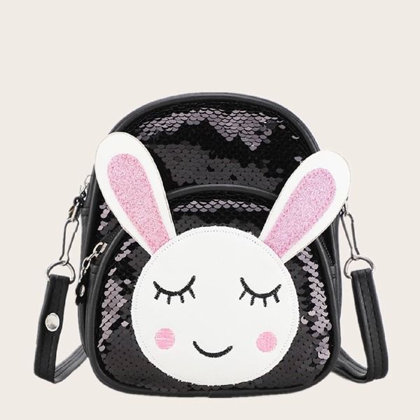 

Girls Sequin Decor Rabbit Graphic Crossbody Bag, Black